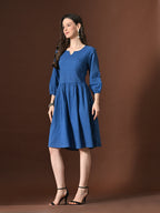 Myshka Women Embellished Embroidered Fit & Flare Dress Keyhole Neck Puff Sleeves - Distacart