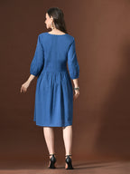 Myshka Women Embellished Embroidered Fit & Flare Dress Keyhole Neck Puff Sleeves - Distacart
