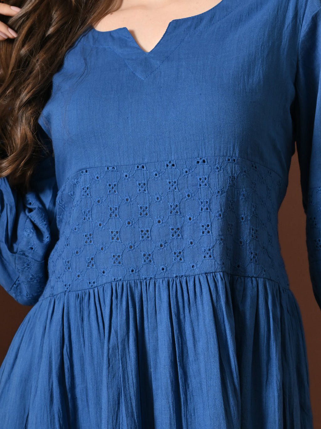 Myshka Women Embellished Embroidered Fit & Flare Dress Keyhole Neck Puff Sleeves - Distacart
