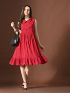 Myshka Women Embellished Embroidered Fit & Flare Dress Shirt Collar Sleeveless - Distacart