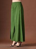 Myshka Women Green Pure Cotton Sleeveless Schiffli Top with Flared Trouser - Distacart