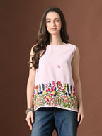 Myshka Women Poly Cotton Sleeveless Multicolor Thread Embroidered Pattern