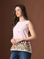 Myshka Women Poly Cotton Sleeveless Multicolor Thread Embroidered Pattern
