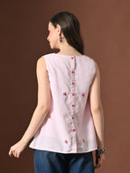 Myshka Women Poly Cotton Sleeveless Multicolor Thread Embroidered Pattern