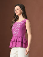Myshka Women Pure Cotton Top Sleeveless Schiffli Pattern Embroidered - Distacart