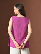 Myshka Women Pure Cotton Top Sleeveless Schiffli Pattern Embroidered - Distacart