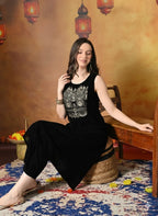 Myshka Women Black Velvet Embroidered Yoke Sleeveless Kurta Set - Distacart