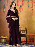 Myshka Women Wine Velvet Flared Sleeves Kurta Set - Distacart
