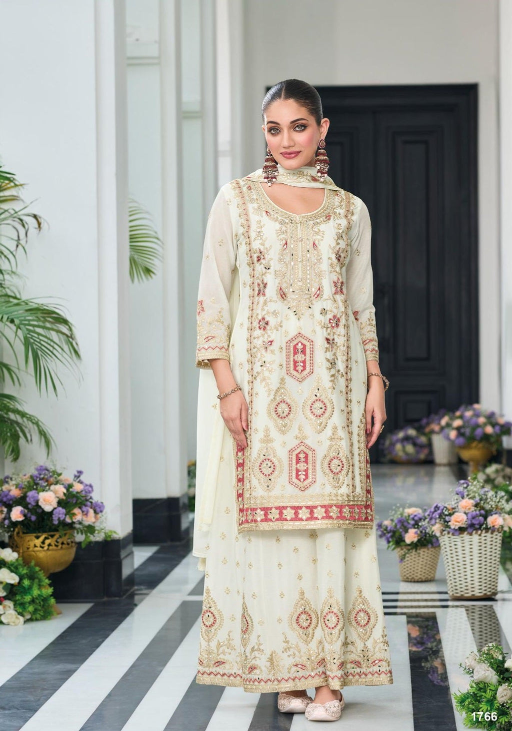 Anaita Off White Heavy Chinon With Embroidery Readymade Sharara Suit - Distacart