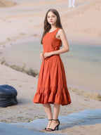 Myshka Girls Rust Pure Cotton Sleeveless Schiffli Top and Flared Skirt