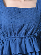 Myshka Girl Blue Pure Cotton Schiffli Flared Sleeves Tiered Top