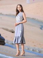 Myshka Girls Linen Cotton Embroidered Maxi Dress