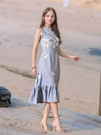 Myshka Girls Linen Cotton Embroidered Maxi Dress
