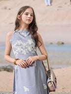 Myshka Girls Linen Cotton Embroidered Maxi Dress