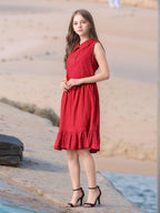 Myshka Girls Pure Cotton Pink Schiffli Midi Dress