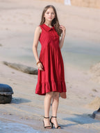 Myshka Girls Pure Cotton Pink Schiffli Midi Dress