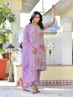 Vaasva Women's Lavender Viscose Tissue Digital Printed Suit Set