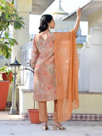 Vaasva Women's Rust Viscose Tissue Digital Printed Suit Set