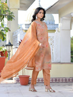 Vaasva Women's Rust Viscose Tissue Digital Printed Suit Set
