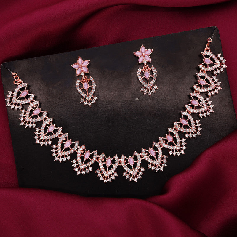 Tehzeeb Creations Lavender Colour Sparkle Stone Studded Necklace With Earrings