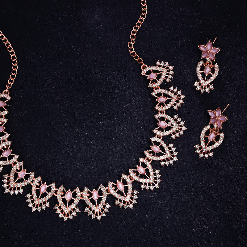 Tehzeeb Creations Lavender Colour Sparkle Stone Studded Necklace With Earrings