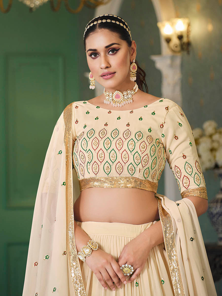 Myra Beige Georgette Embroidered Designer Lehenga