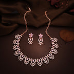 Tehzeeb Creations Lavender Colour Sparkle Stone Studded Necklace With Earrings