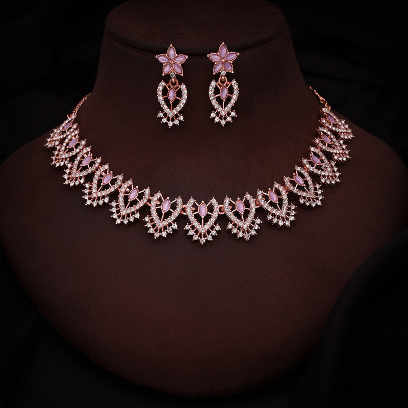 Tehzeeb Creations Lavender Colour Sparkle Stone Studded Necklace With Earrings