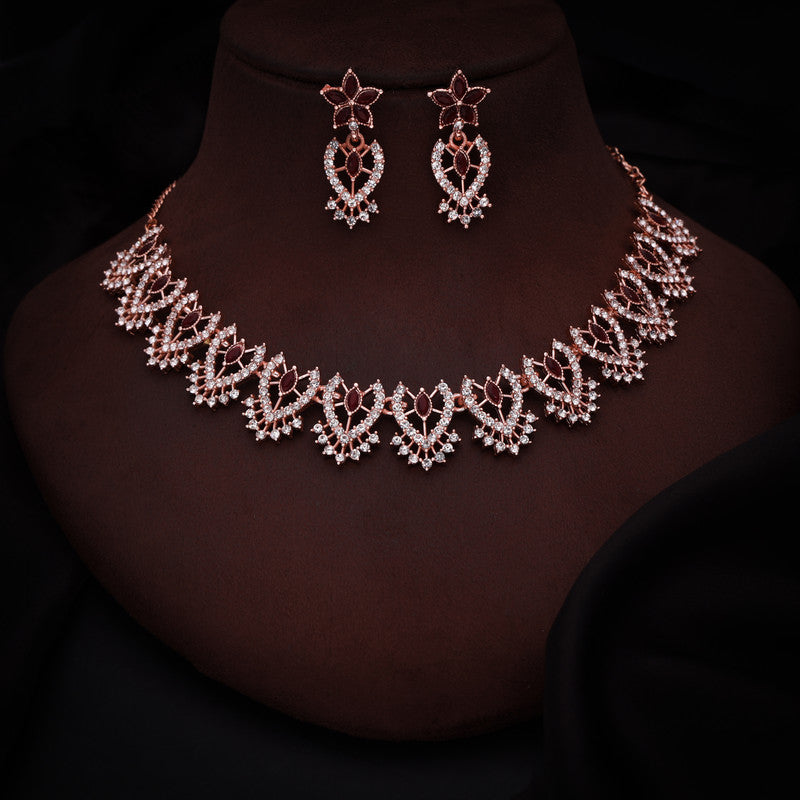 Tehzeeb Creations Maroon Colour Sparkle Stone Studded Necklace With Earrings