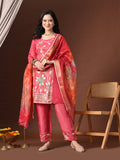 Myshka Women Pink Three-Fourth Bell Sleeves Kurta Set with Dupatta