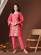 Myshka Women Pink Three-Fourth Bell Sleeves Kurta Set with Dupatta