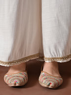 Myshka Women White Longline Sleeveless Kurta with Trouser & Dupatta - Distacart