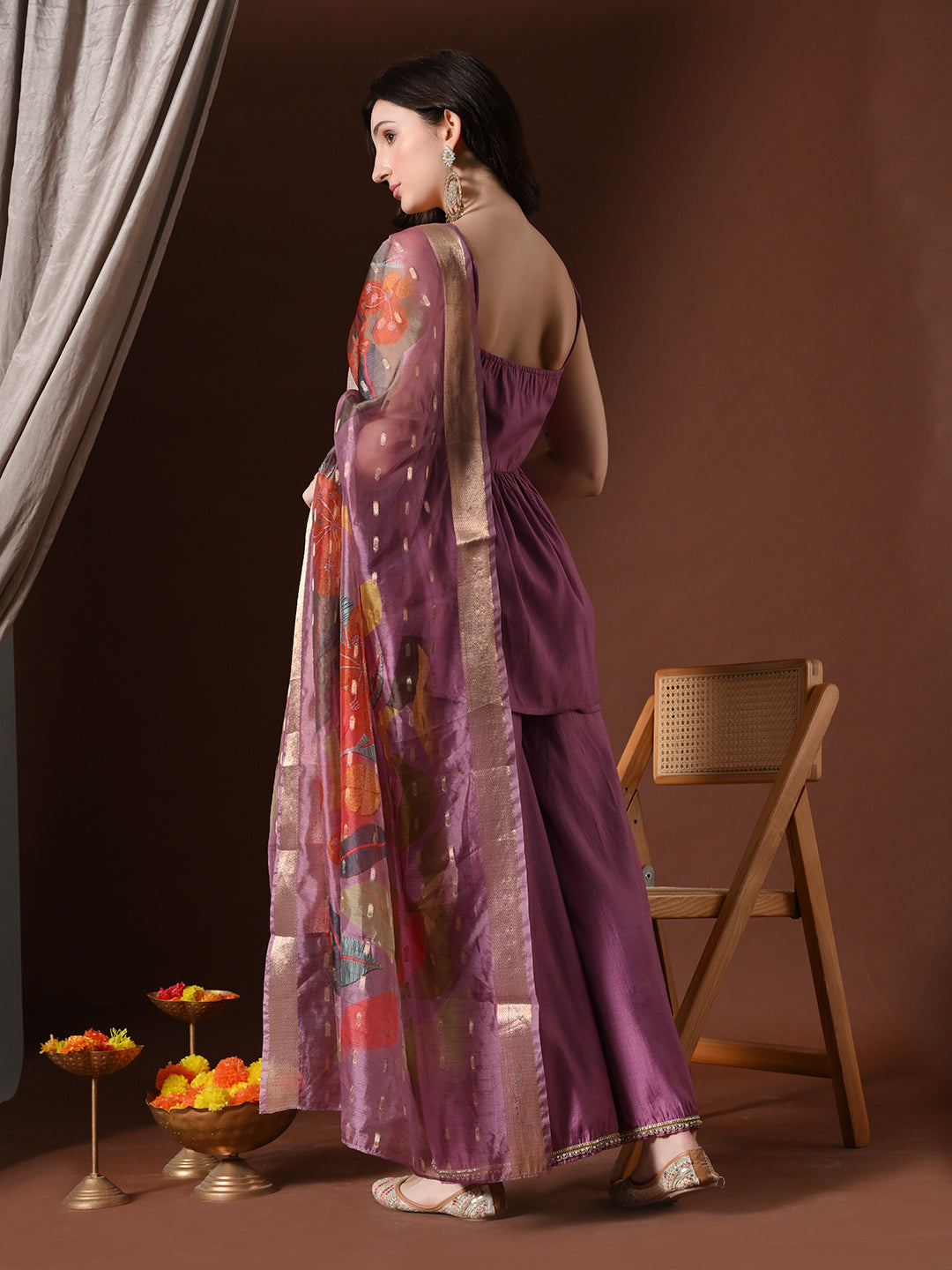 Myshka Women Lavender Longline Sleeveless Kurta with Trouser & Dupatta - Distacart