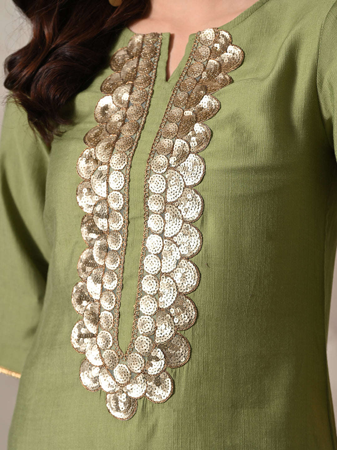 Myshka Women Green Floral Yoke Design Sequinned A-Line Kurta Set with Dupatta - Distacart