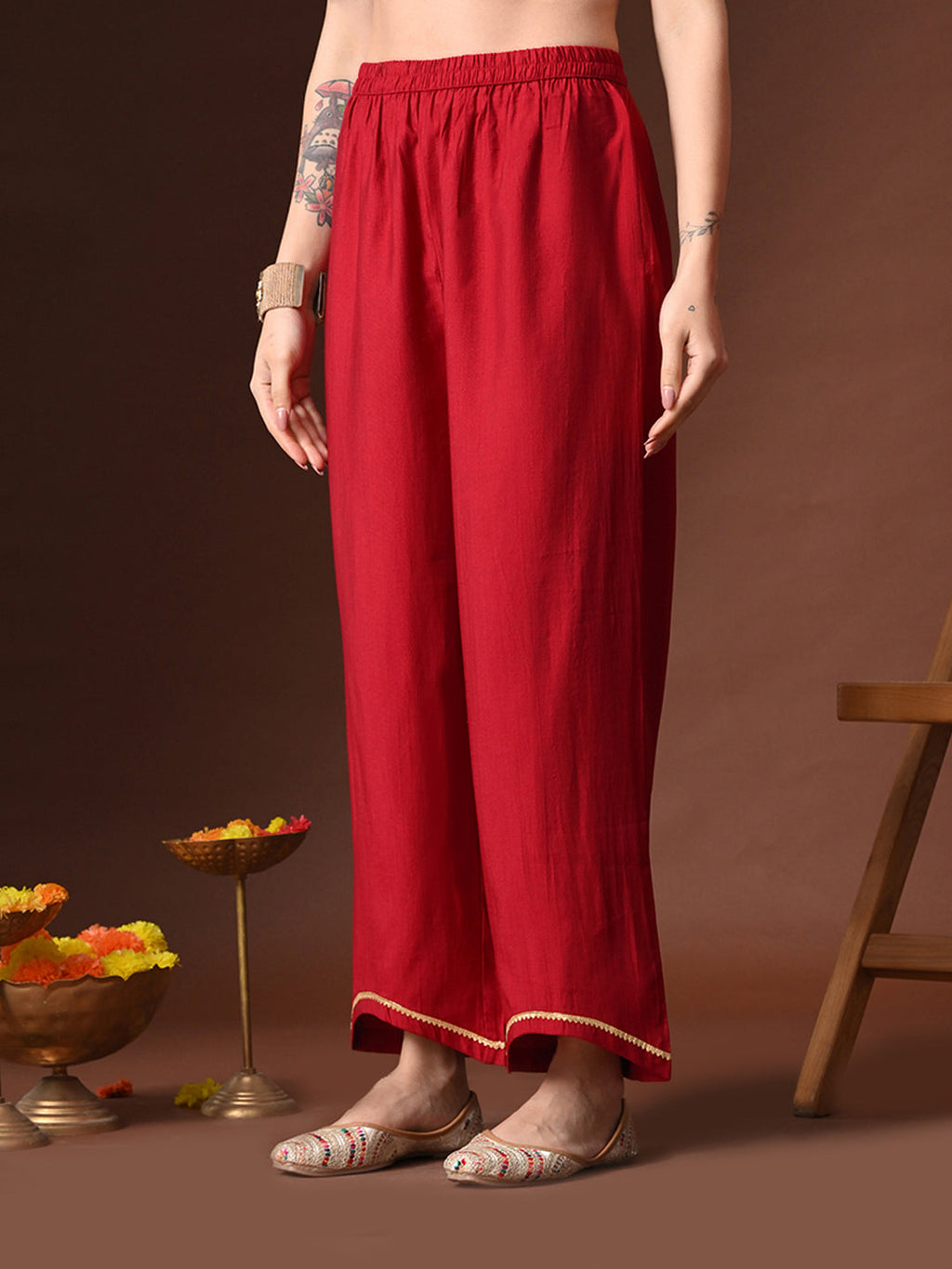 Myshka Women Red Floral Yoke Design Sequinned A-Line Kurta Set with Dupatta - Distacart