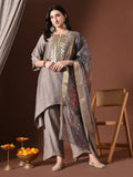 Myshka Women Grey Floral Yoke Design Sequinned A-Line Kurta Set with Dupatta - Distacart