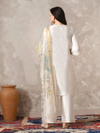 Myshka Women White Floral Yoke Design Sequinned A-Line Kurta Set with Dupatta - Distacart