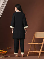 Myshka Women Black Rayon Three-Forth Sleeve Kurta with Trouser - Distacart