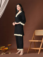 Myshka Women Black Rayon Three-Forth Sleeve Kurta with Trouser - Distacart