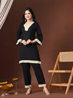 Myshka Women Black Rayon Three-Forth Sleeve Kurta with Trouser - Distacart