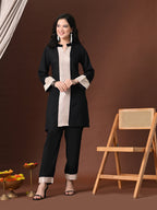 Myshka Women Black Rayon Three-Forth Sleeve Kurta with Trouser - Distacart