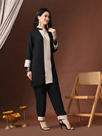 Myshka Women Black Rayon Three-Forth Sleeve Kurta with Trouser - Distacart