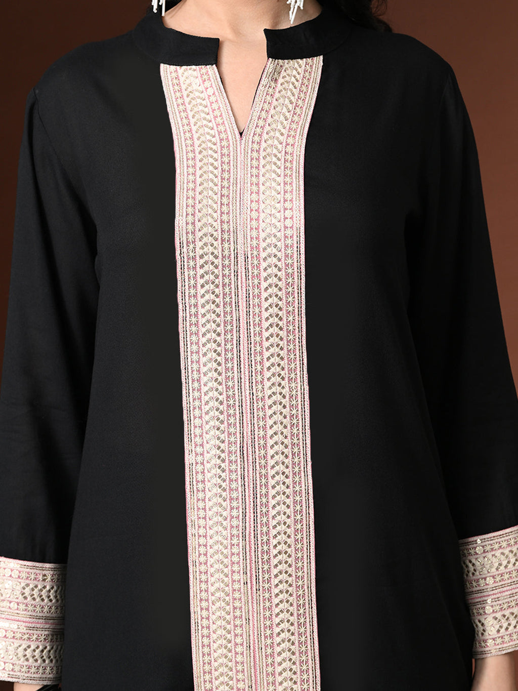 Myshka Women Black Rayon Three-Forth Sleeve Kurta with Trouser - Distacart