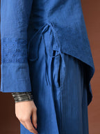 Myshka Women Blue Pure Cotton Asymmetrical Three-Forth Sleeve Kurta with Trouser
