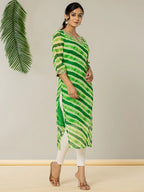 Yufta Green Georgette Lehriya Embroidery Kurta