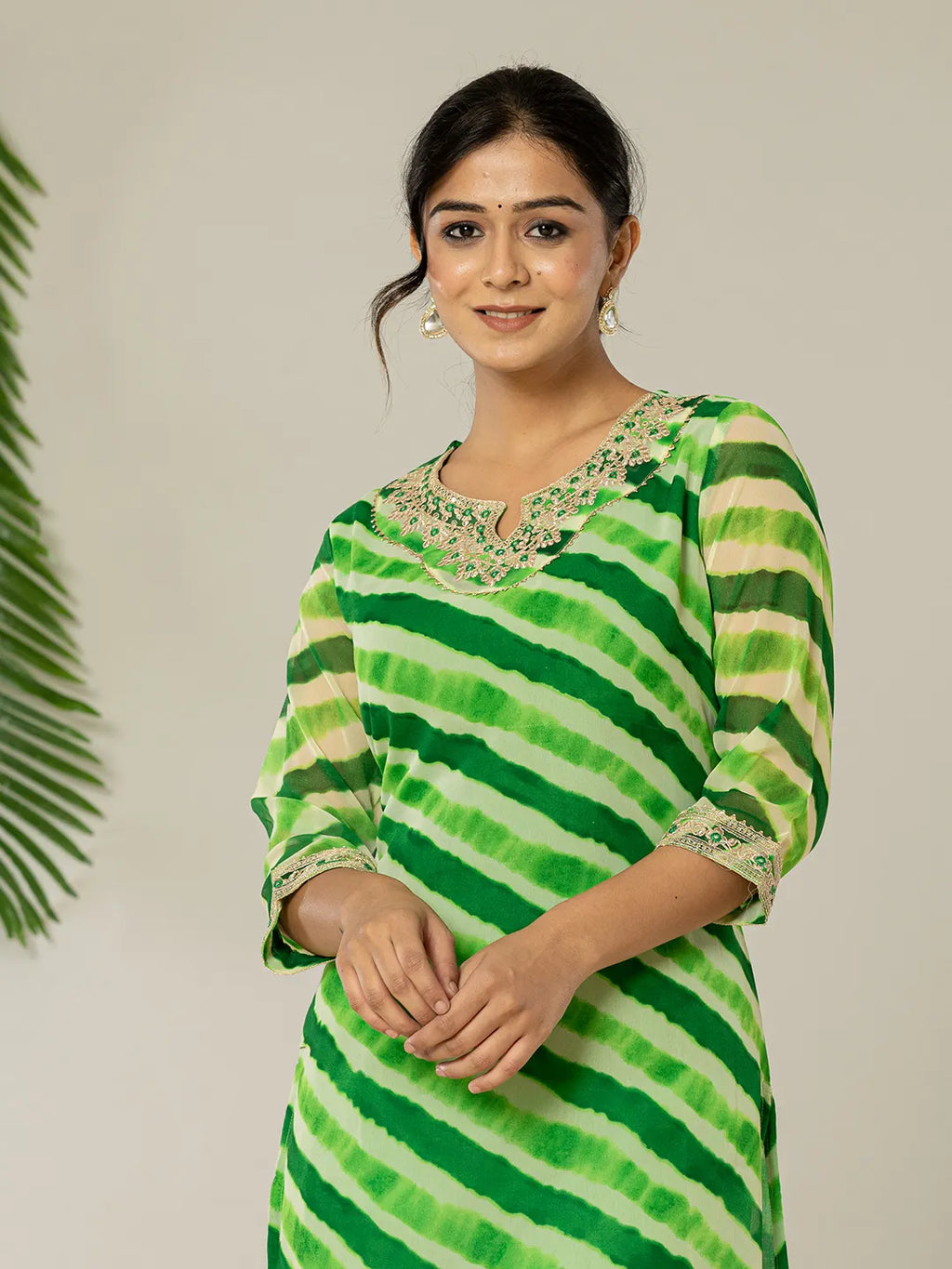 Yufta Green Georgette Lehriya Embroidery Kurta