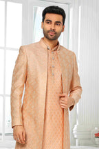 Raivat Ethnic Art Silk Embroidery Work 3 Pcs Indo Jacket Set In Peach Colour
