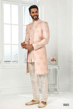Raivat Ethnic Art Silk Embroidery Work 3 Pcs Indo Jacket Set In Light Pink Colour