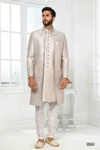 Raivat Ethnic Art Silk Embroidery Work 3 Pcs Indo Jacket Set In Light Grey Colour