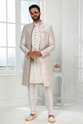 Raivat Ethnic Art Silk Embroidery Work 3 Pcs Indo Jacket Set In Light Grey Colour